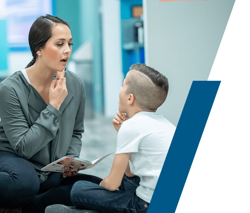 SLP student working with child during clinical training