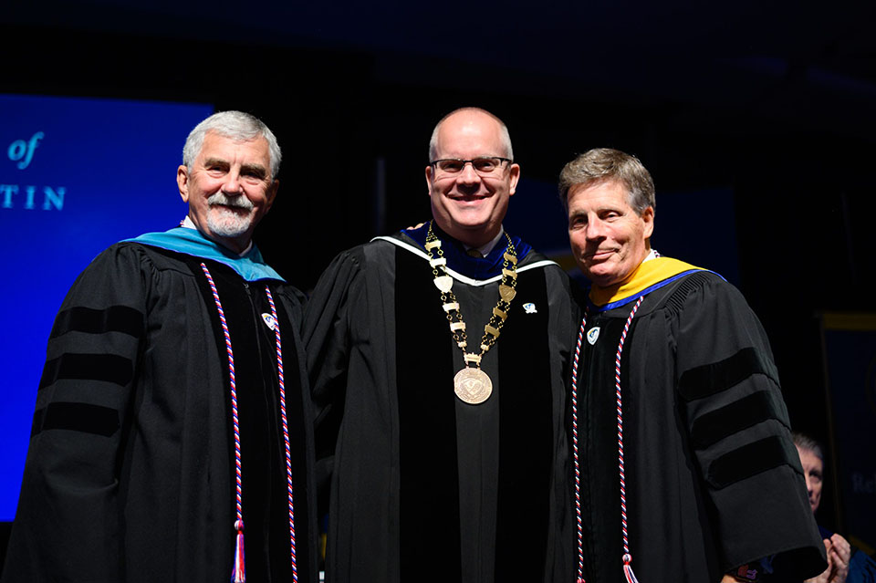 Dr. Michael Skurja, Jr., Cameron K. Martin, and Dr. Richard P. Nielsen at the Inauguration.