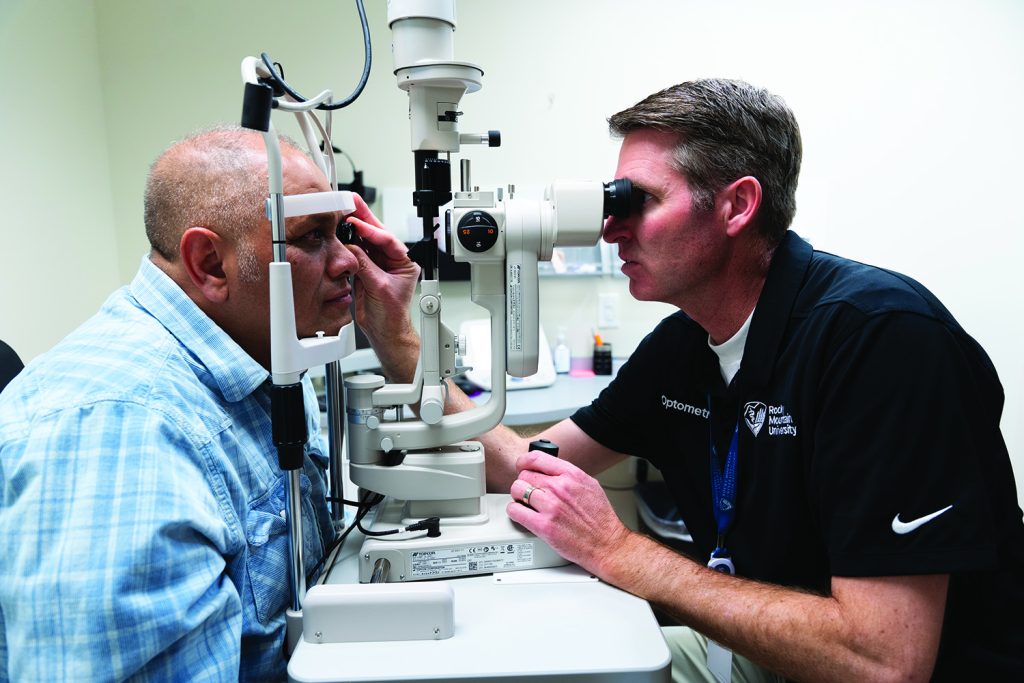 Eye examination at a clinic.