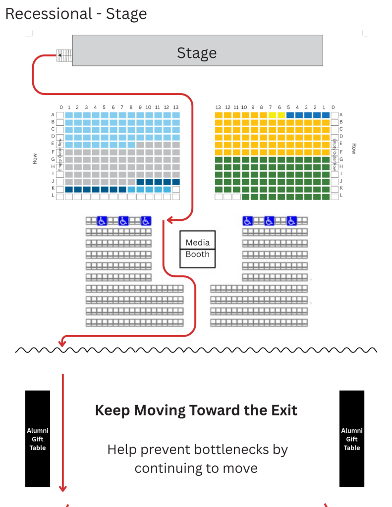 Event layout with stage and seating