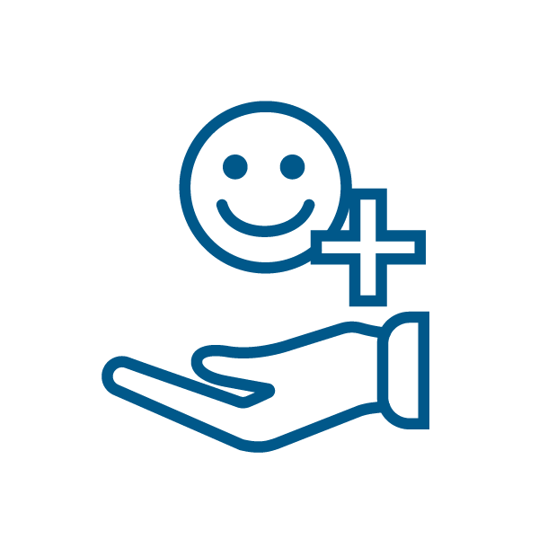 Hand holding smiling face icon