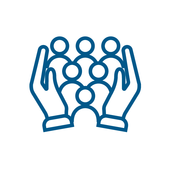 Hands holding diverse group of people
