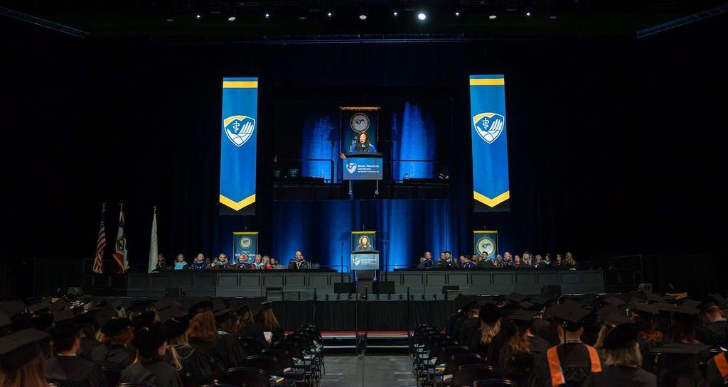 Stage and audience at graduation