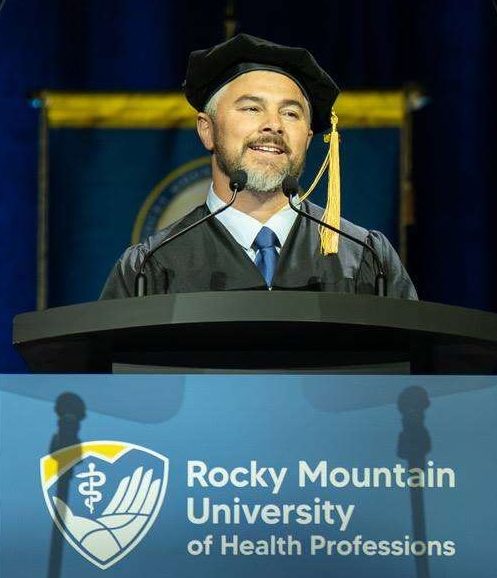 Commencement speaker at the podium
